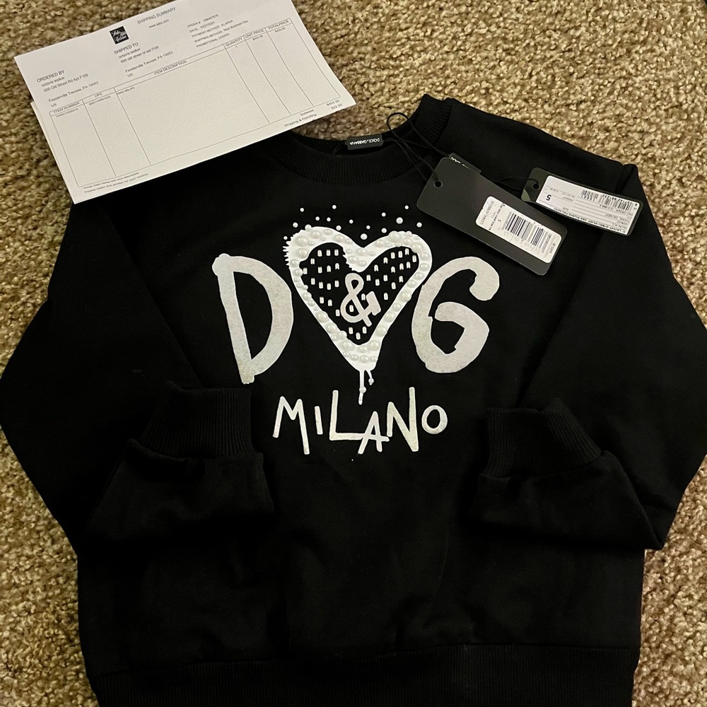 Dolce & Gabbana kids size 5 crew neck black with pearl and diamond design